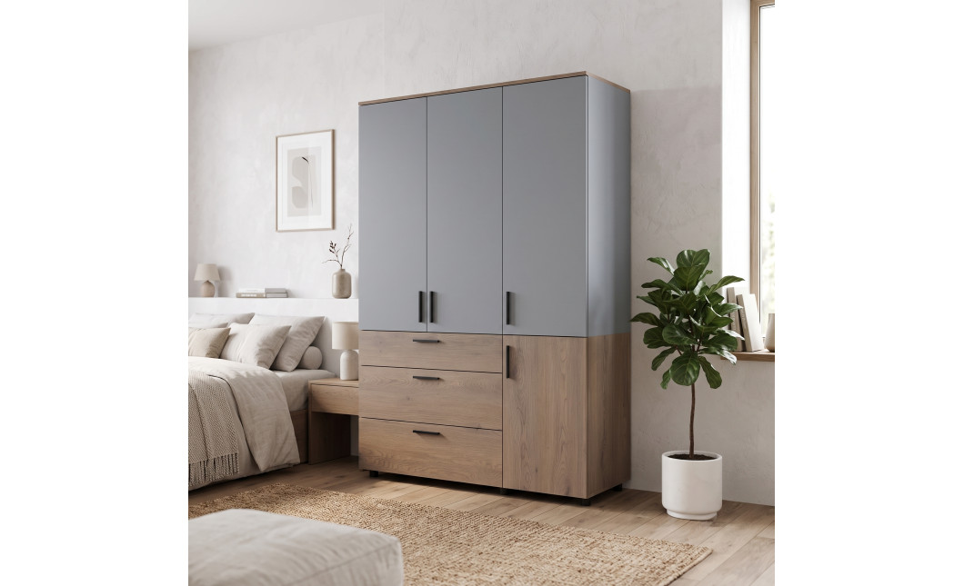 Kleiderschrank Doros Thorn Cremona Cannolo/Grau 3 Türen 3 Schubladen Böden 135x51,6x200 (44900506)