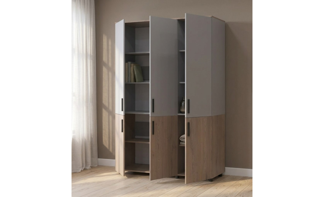 Kleiderschrank Doros Thorn Cremona Cannolo/Grau 3 Türen Böden 135x51,6x200 (44900504)