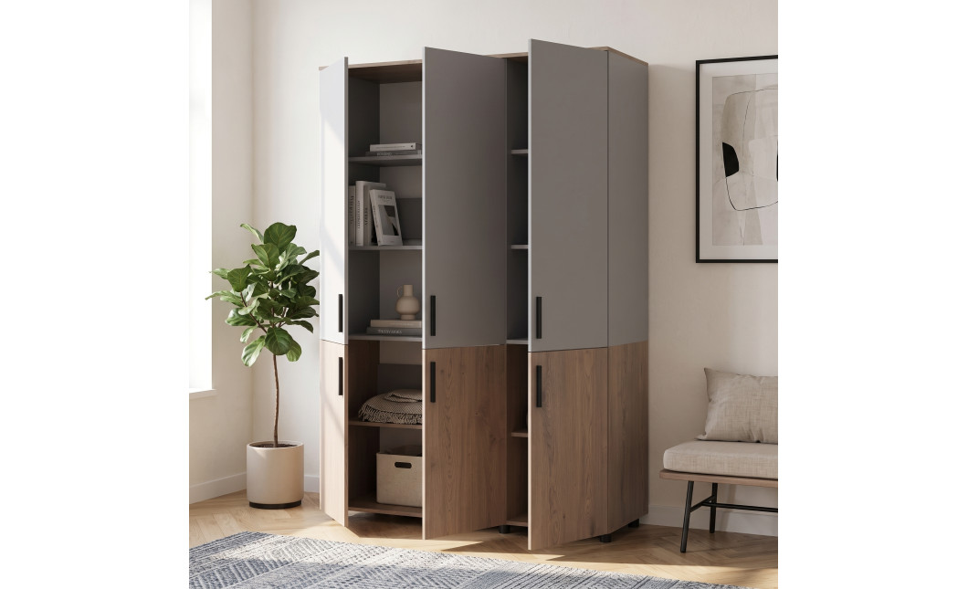 Kleiderschrank Doros Thorn Cremona Cannolo/Grau 3 Türen Kleiderstange 135x51,6x200 (44900503)