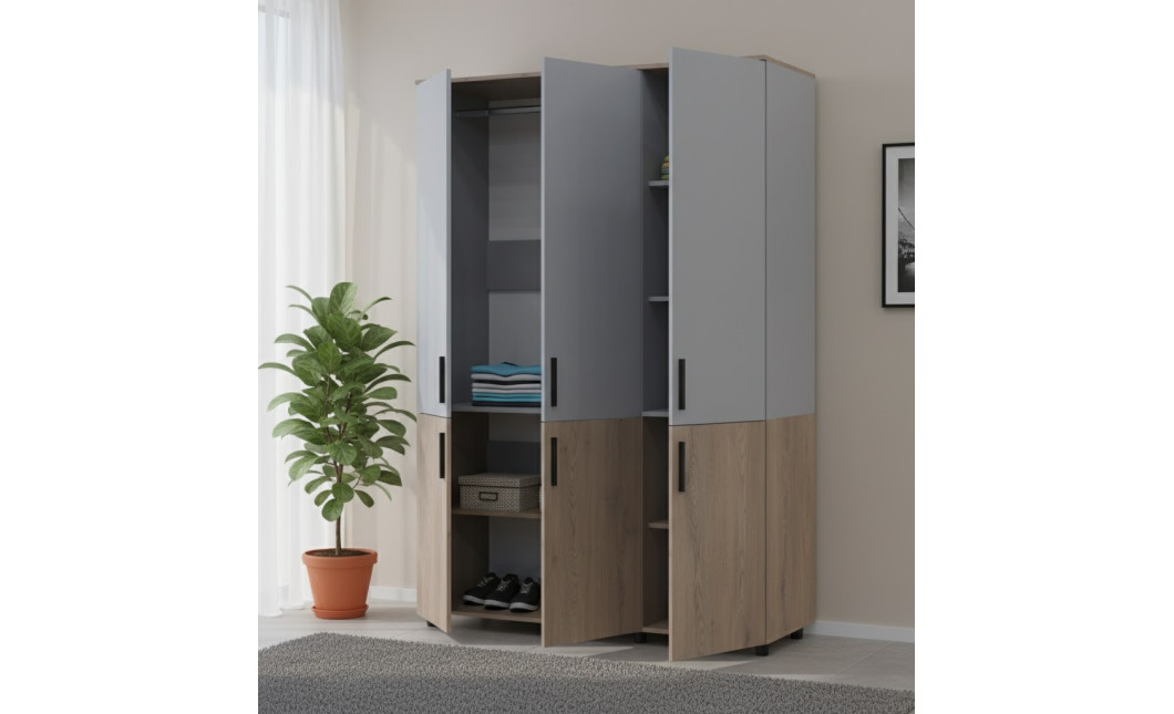 Kleiderschrank Doros Thorn Cremona Cannolo/Grau 3 Türen Kleiderstange 135x51,6x200 (44900503)