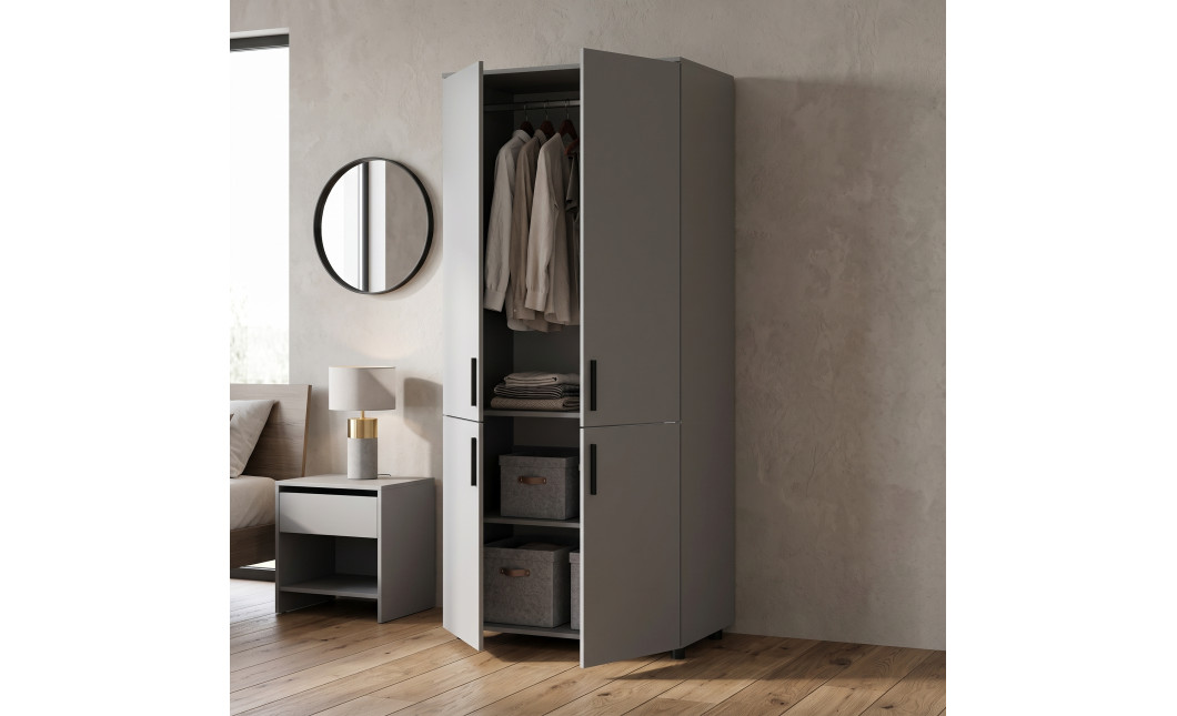 Kleiderschrank Doros Thorn Grau 2 Türen Kleiderstange 90x51,6x200 (44900439)