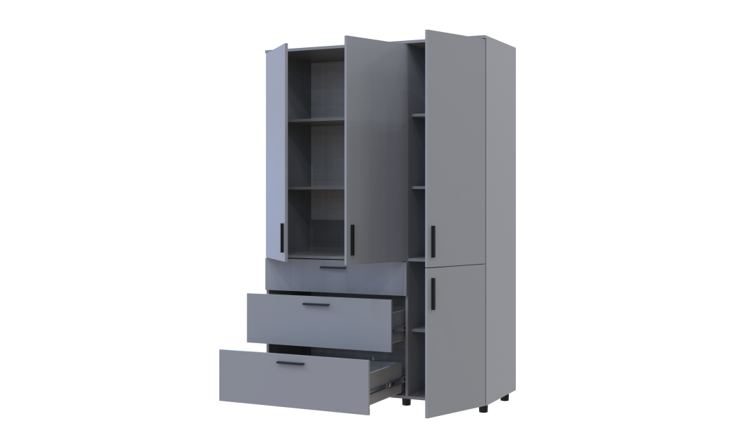 Kleiderschrank Doros Thorn Grau 3 Türen 3 Schubladen Böden 135x51,6x200 (44900490)