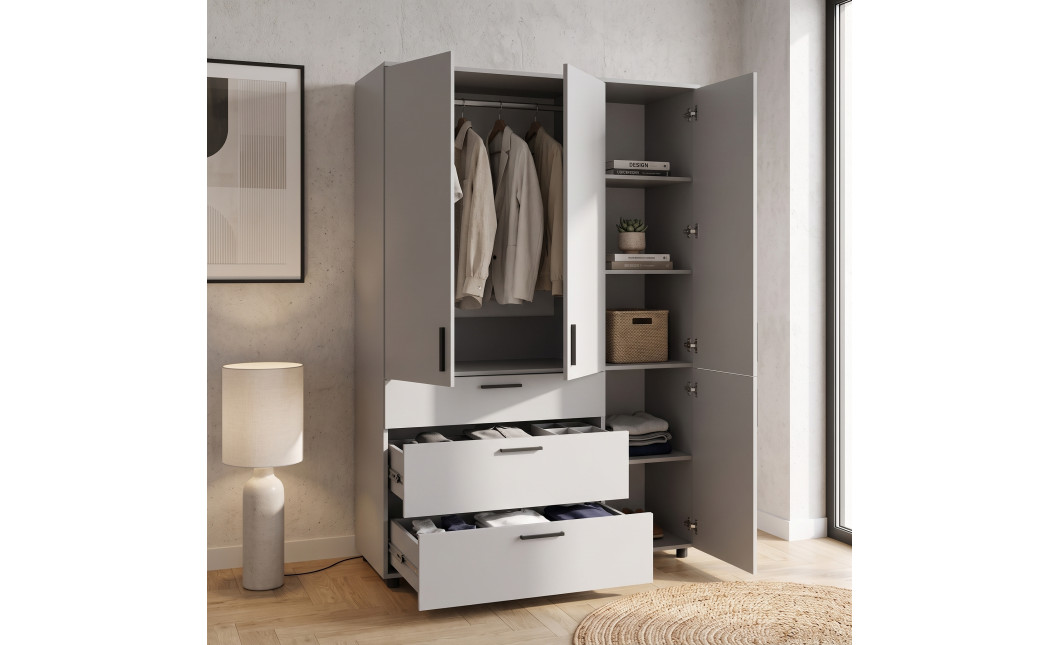 Kleiderschrank Doros Thorn Grau 3 Türen 3 Schubladen Kleiderstange 135x51,6x200 (44900489)