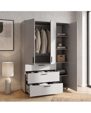 Kleiderschrank Doros Thorn Grau 3 Türen 3 Schubladen Kleiderstange 135x51,6x200 (44900489)