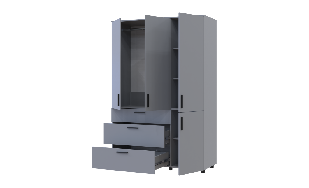 Kleiderschrank Doros Thorn Grau 3 Türen 3 Schubladen Kleiderstange 135x51,6x200 (44900489)