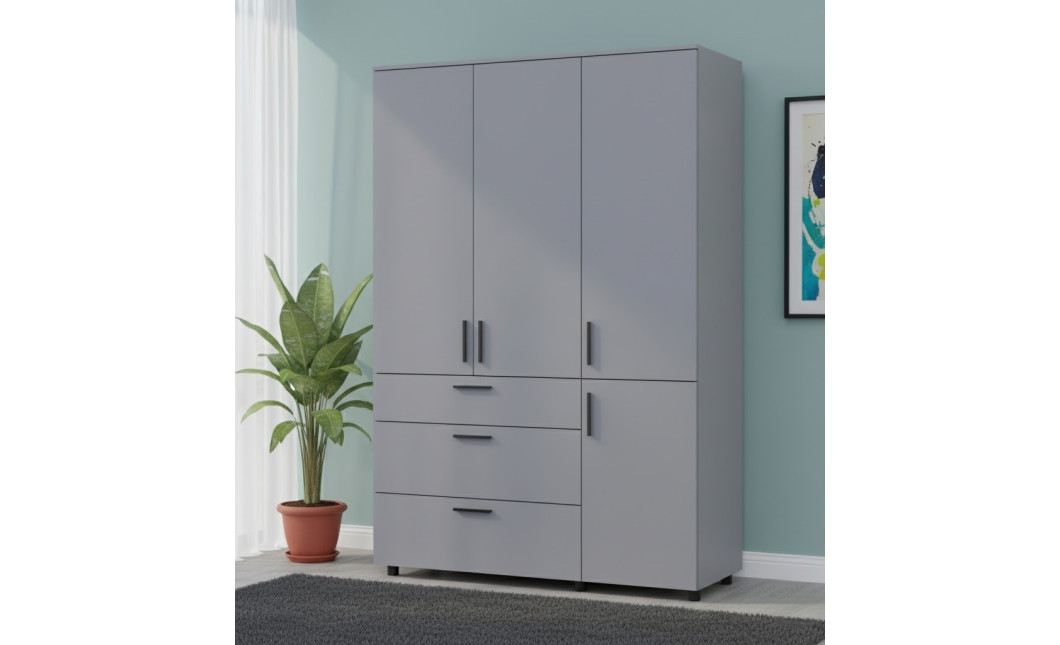 Kleiderschrank Doros Thorn Grau 3 Türen 3 Schubladen Kleiderstange 135x51,6x200 (44900489)
