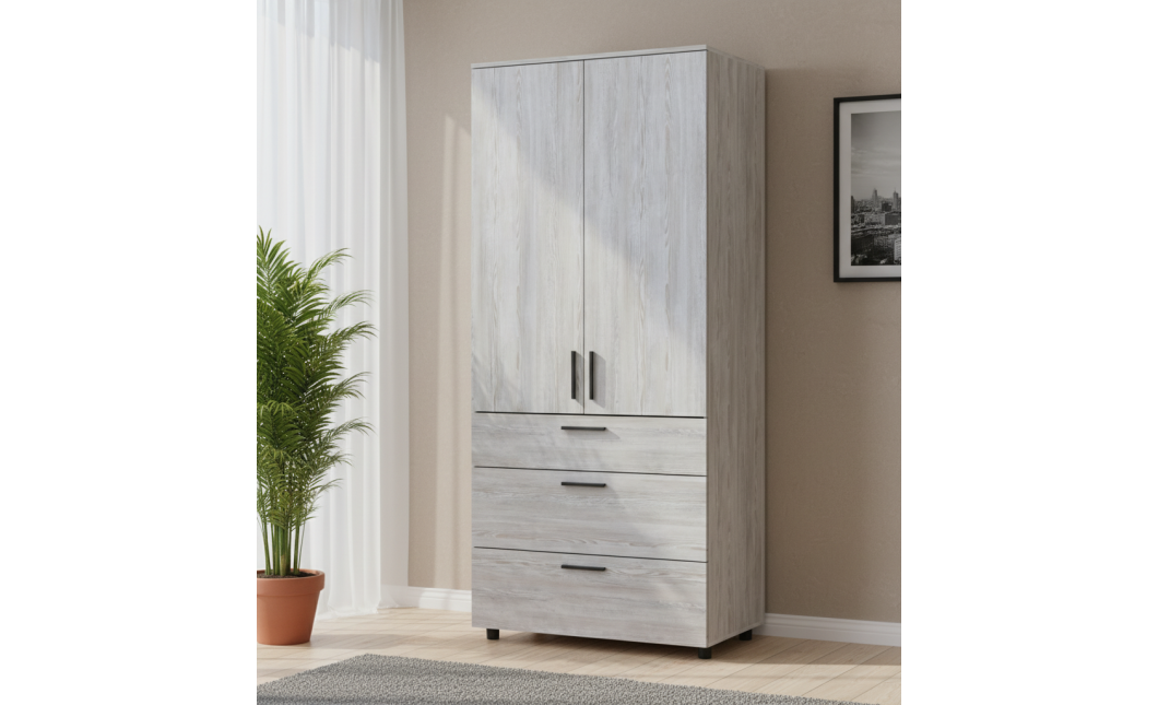 Kleiderschrank Doros Thorn Natti Kiefer 2 Türen 3 Schubladen Böden 90x51,6x200 (44900434)