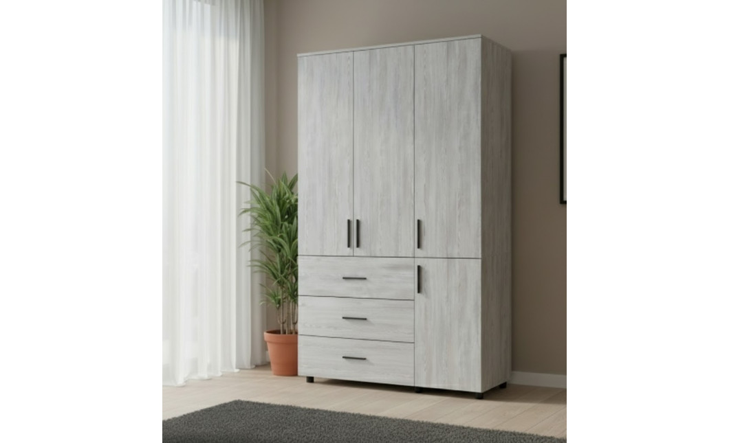 Kleiderschrank Doros Thorn Natti Kiefer 3 Türen 3 Schubladen Böden 135x51,6x200 (44900482)