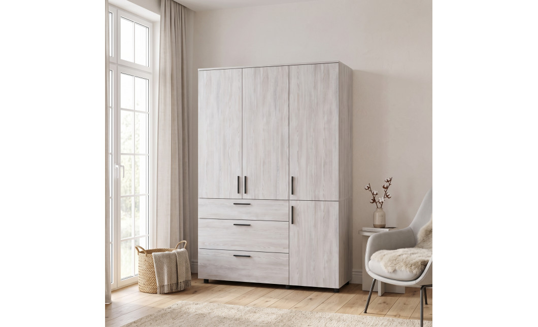 Kleiderschrank Doros Thorn Natti Kiefer 3 Türen 3 Schubladen Kleiderstange 135x51,6x200 (44900481)