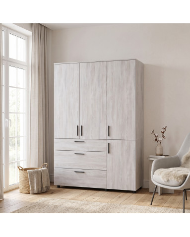 Kleiderschrank Doros Thorn Natti Kiefer 3 Türen 3 Schubladen Kleiderstange 135x51,6x200 (44900481)