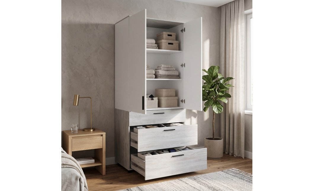 Kleiderschrank Doros Thorn Natti Kiefer/Weiß 2 Türen 3 Schubladen Böden 90x51,6x200 (44900462)