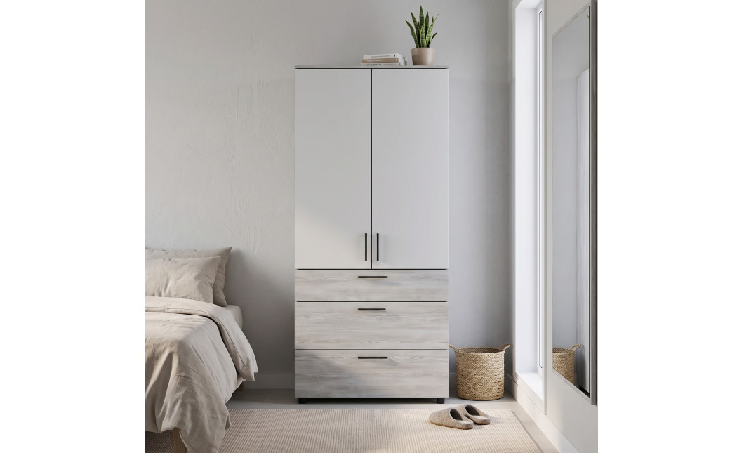 Kleiderschrank Doros Thorn Natti Kiefer/Weiß 2 Türen 3 Schubladen Kleiderstange 90x51,6x200 (44900461)