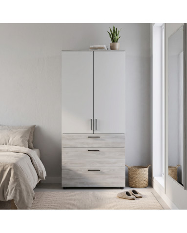 Kleiderschrank Doros Thorn Natti Kiefer/Weiß 2 Türen 3 Schubladen Kleiderstange 90x51,6x200 (44900461)