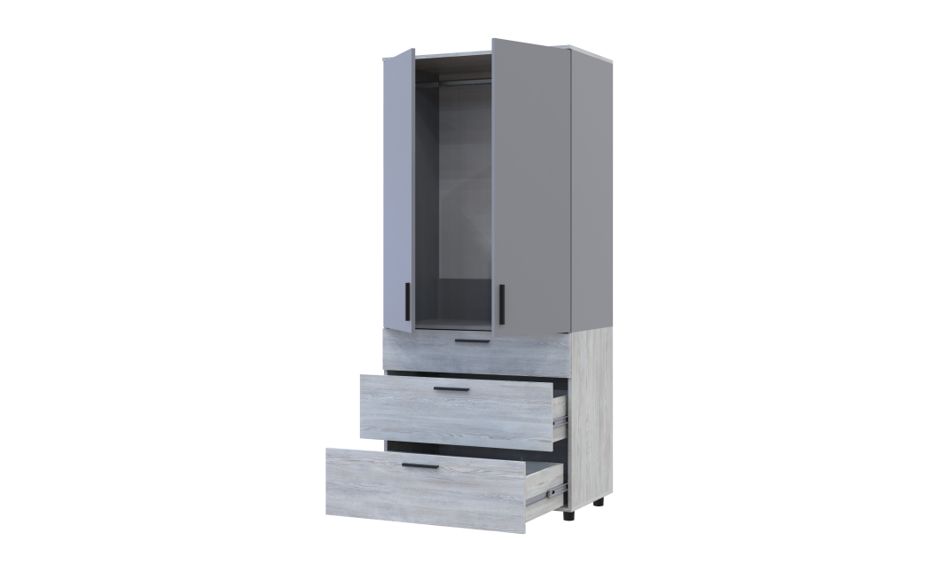 Kleiderschrank Doros Thorn Natti Kiefer/Grau 2 Türen 3 Schubladen Kleiderstange 90x51,6x200 (44900465)