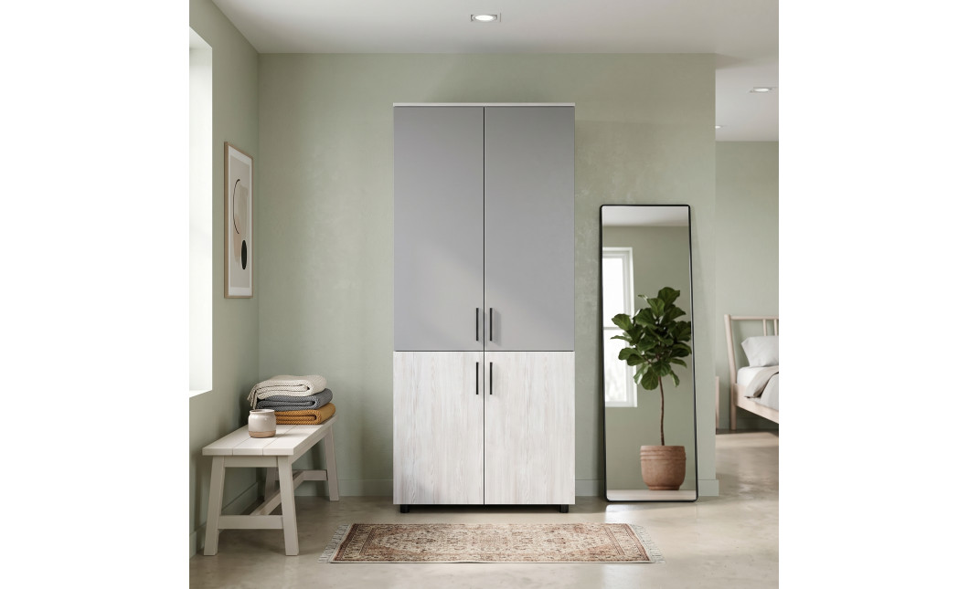Kleiderschrank Doros Thorn Natti Kiefer/Grau 2 Türen Böden 90x51,6x200 (44900464)