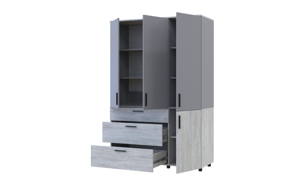 Kleiderschrank Doros Thorn Natti Kiefer/Grau 3 Türen 3 Schubladen Böden 135x51,6x200 (44900514)