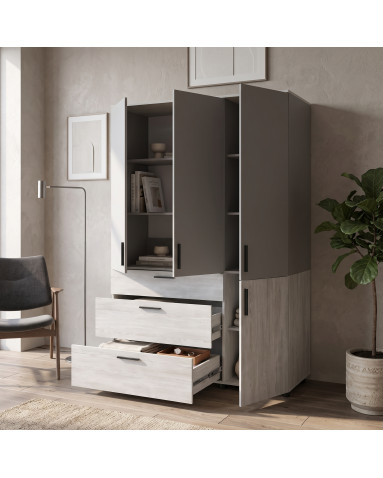 Kleiderschrank Doros Thorn Natti Kiefer/Grau 3 Türen 3 Schubladen Böden 135x51,6x200 (44900514)