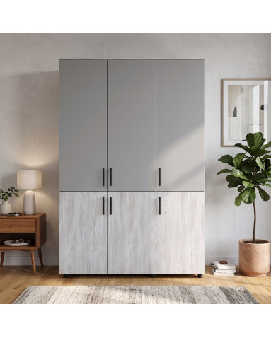 Kleiderschrank Doros Thorn Natti Kiefer/Grau 3 Türen Kleiderstange 135x51,6x200 (44900511)