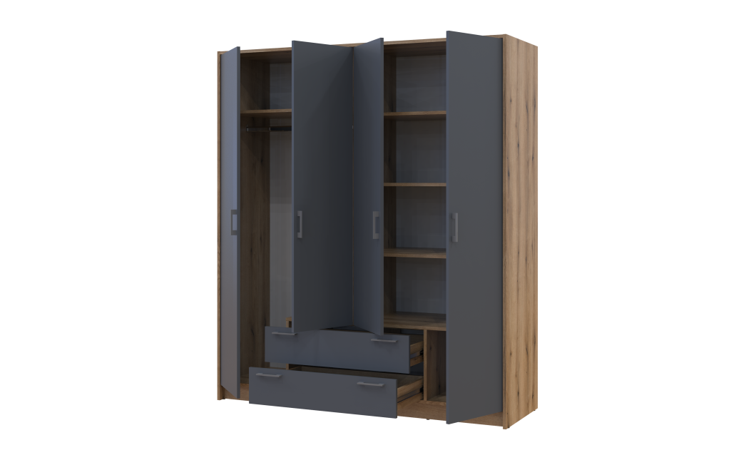 Kleiderschrank Doros Rondi mit Drehtüren Artisan Eiche / Graphitgrau 4 Türen 160x52x195 (80737824)