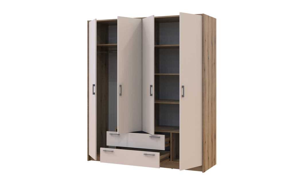 Kleiderschrank Doros Rondi Schiebetüren Artisan Eiche / Kaschmir 4 Türen 160x52x195 (80737825)