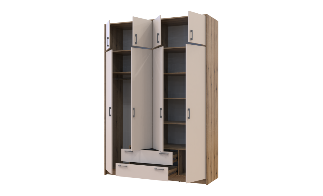 Kleiderschrank Doros Rondi mit Drehtüren mit Oberschrank Artisan Eiche / Kaschmir 4 Türen 160x52x236 (80737829)