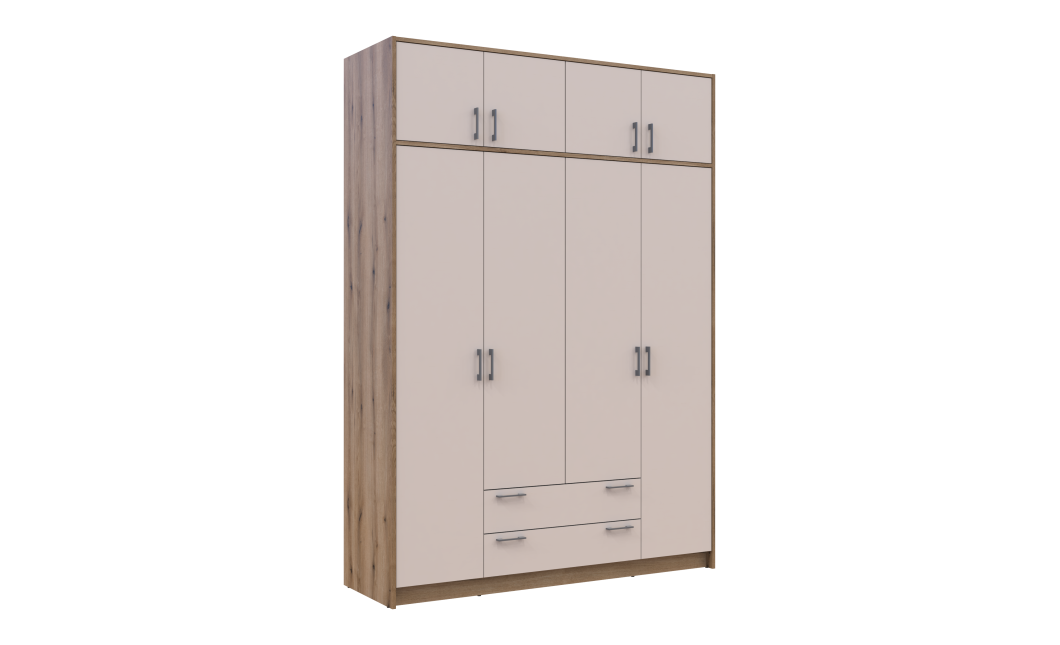 Kleiderschrank Doros Rondi mit Drehtüren mit Oberschrank Artisan Eiche / Kaschmir 4 Türen 160x52x236 (80737829)