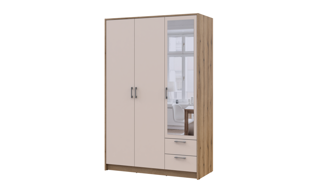 Kleiderschrank Doros Rondi Schiebetüren mit Spiegel Artisan Eiche / Kaschmir 3 Türen 121x52x195 (80737817)