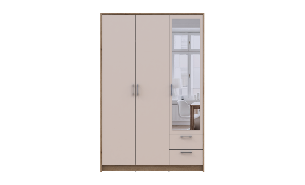 Kleiderschrank Doros Rondi Schiebetüren mit Spiegel Artisan Eiche / Kaschmir 3 Türen 121x52x195 (80737817)