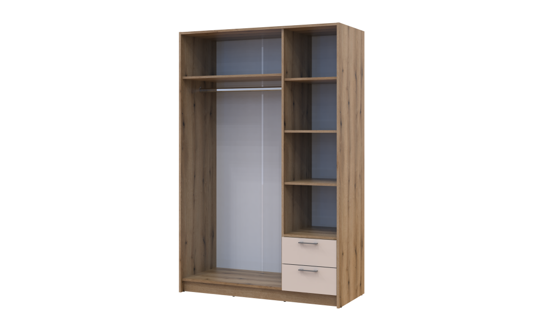 Kleiderschrank Doros Rondi Schiebetüren mit Spiegel Artisan Eiche / Kaschmir 3 Türen 121x52x195 (80737817)
