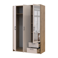 Kleiderschrank Doros Rondi Schiebetüren mit Spiegel Artisan Eiche / Kaschmir 3 Türen 121x52x195 (80737817)