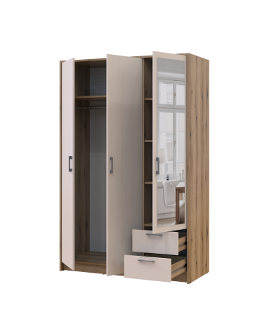 Kleiderschrank Doros Rondi mit Drehtüren mit Spiegel Artisan Eiche / Kaschmir 3 Türen 121x52x195 (80737817)