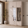 Kleiderschrank Doros Rondi mit Kleiderstange, Spiegel und hohem Oberschrank Kaschmir 2 Türen 142x52x260 (42005406)