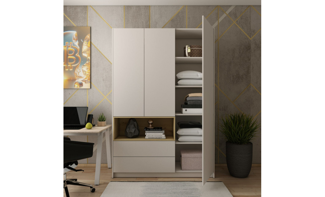 Kleiderschrank Doros Dale Kaschmir/Artisan Eiche 3 Türen 150x52x220 (80737726)