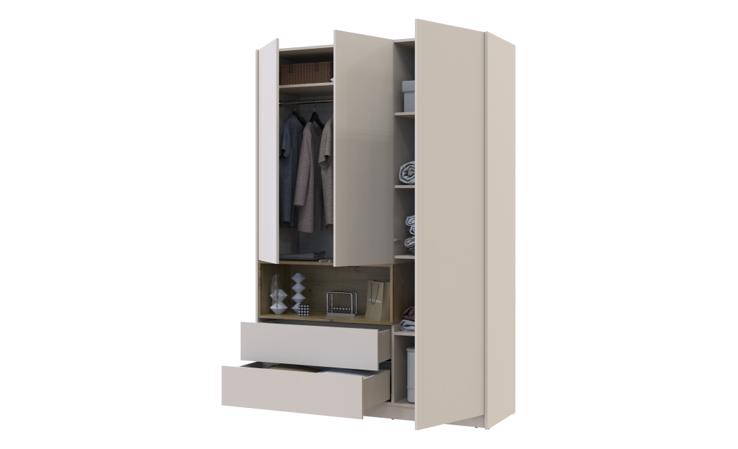 Kleiderschrank Doros Dale Kaschmir/Artisan Eiche 3 Türen 150x52x220 (80737726)