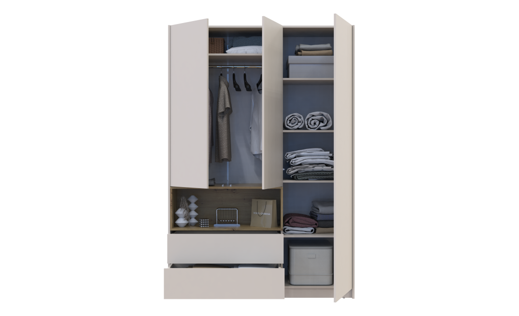 Kleiderschrank Doros Dale Kaschmir/Artisan Eiche 3 Türen 150x52x220 (80737726)