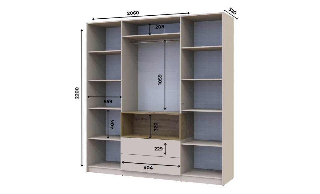 Kleiderschrank Doros Dale Kaschmir/Artisan Eiche 4 Türen 206x52x220 (80737727)