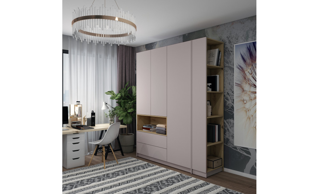 Kleiderschrank Doros Dale mit Drehtüren und offenem Regal Kaschmir / Artisan Eiche 3 Türen 178x52x220 (44900338)