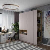 Kleiderschrank Doros Dale mit Drehtüren und offenem Regal Kaschmir / Artisan Eiche 3 Türen 178x52x220 (44900338)