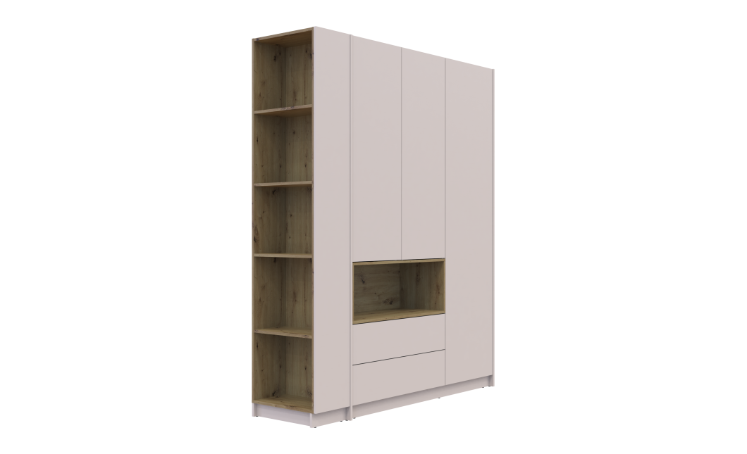 Kleiderschrank Doros Dale mit Drehtüren und offenem Regal Kaschmir / Artisan Eiche 3 Türen 178x52x220 (44900338)