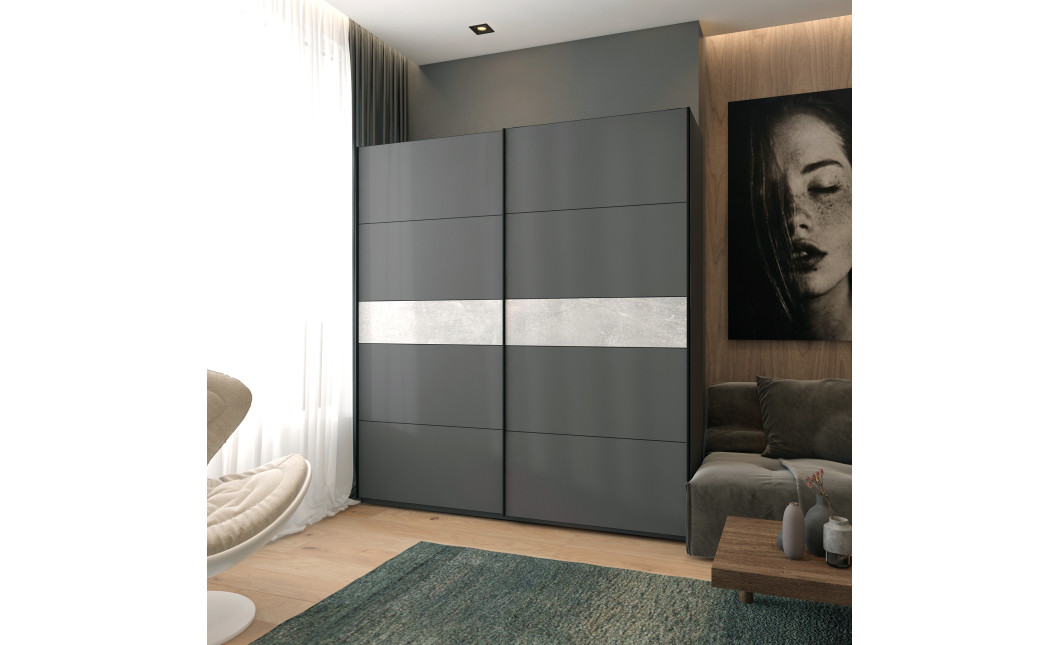 Kleiderschrank Doros G-Caiser Schiebetüren Anthrazit Anthrazit Betoneinsatz 2 Türen 220x60x240 (42005419)