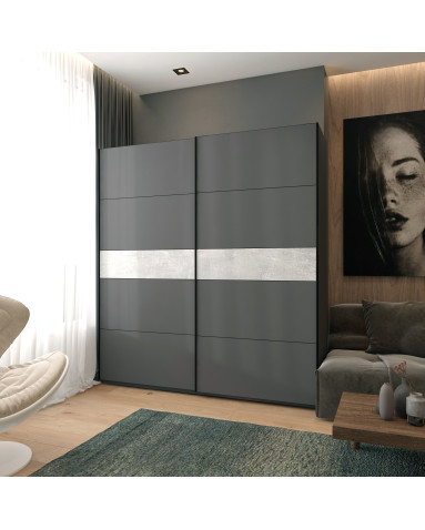 Kleiderschrank Doros G-Caiser Schiebetüren Anthrazit Anthrazit Betoneinsatz 2 Türen 220x60x240 (42005419)