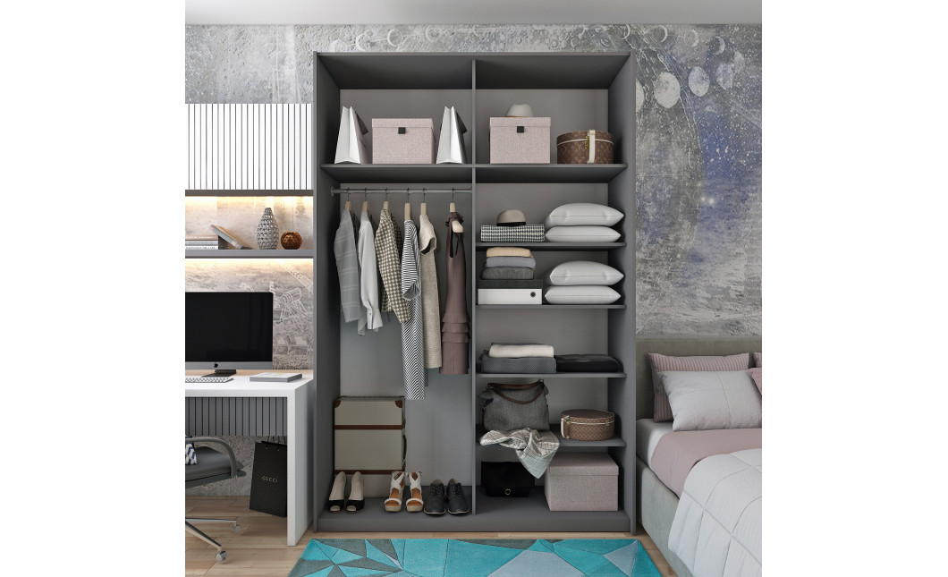 Kleiderschrank Doros G-Caiser Schiebetüren Anthrazit Weiß 2 Türen 160x60x240 (42005410)