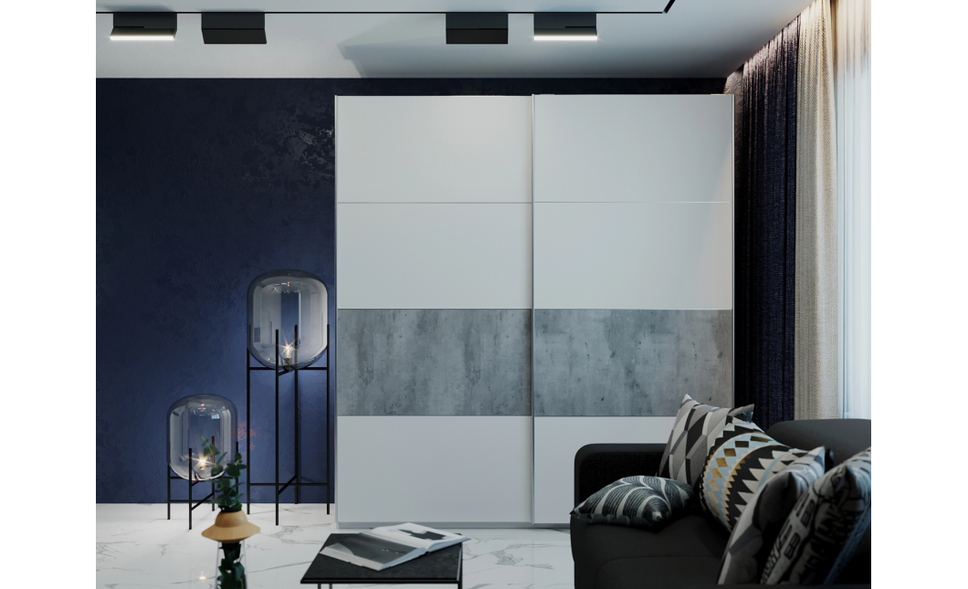 Kleiderschrank Doros G-Caiser Schiebetüren Anthrazit Weiß Betoneinsatz 2 Türen 220x60x240 (42005417)