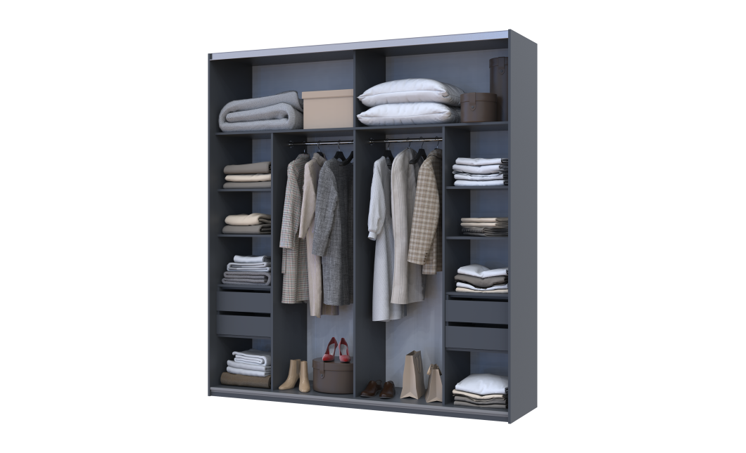 Kleiderschrank Doros G-Caiser Schiebetüren Anthrazit Weiß Betoneinsatz 2 Türen 220x60x240 (42005417)