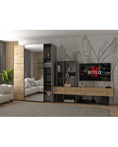Kleiderschrank Doros G-Caiser Schiebetüren Anthrazit Ewok Eiche 1 Tür 1 Spiegel 3 Türen 160x60x240 (42005413)