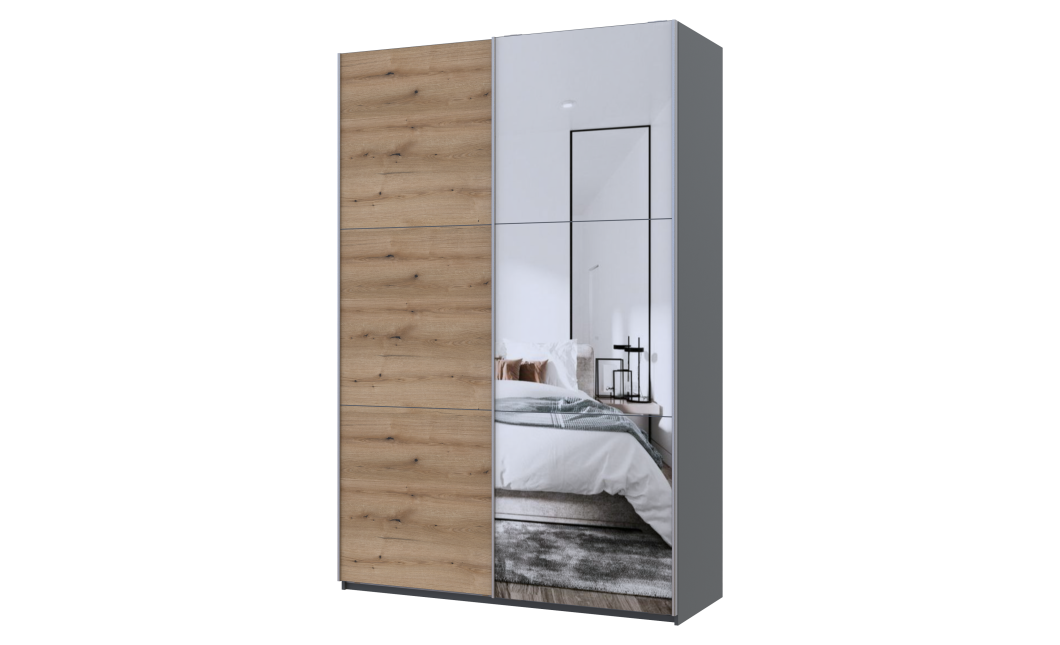 Kleiderschrank Doros G-Caiser Schiebetüren Anthrazit Ewok Eiche 1 Tür 1 Spiegel 3 Türen 160x60x240 (42005413)