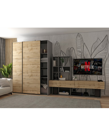 Kleiderschrank Doros G-Caiser Schiebetüren Anthrazit Ewok Eiche 2 Türen 160x60x240 (42005414)