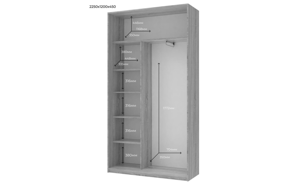 Kleiderschrank Doros City Schiebetüren Kaschmir mit Spiegel 2 Türen 120x45x225 (80736344)