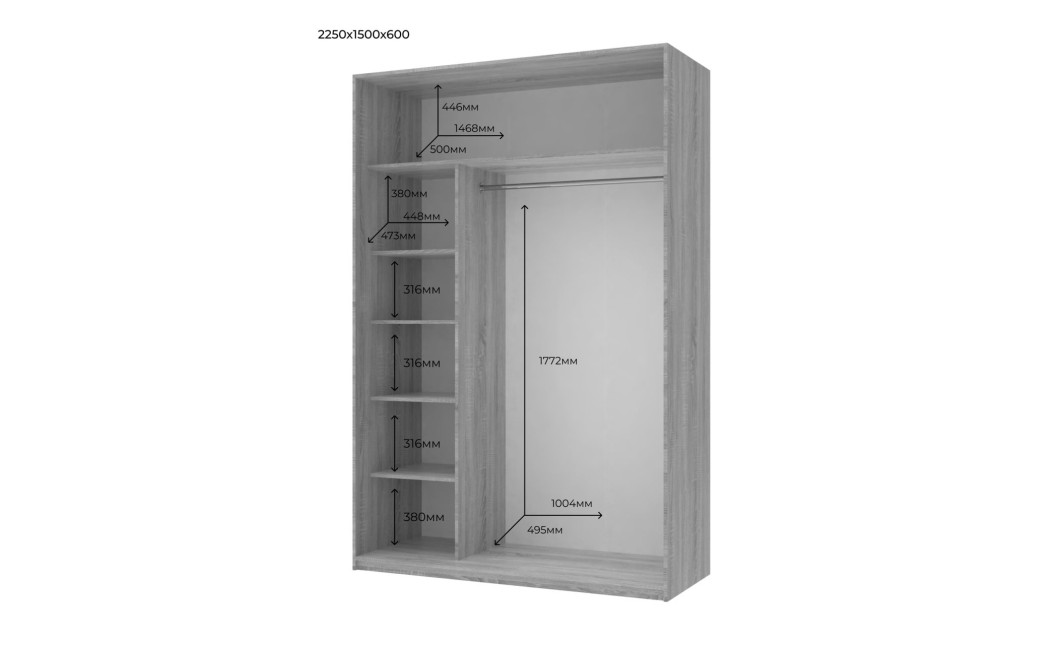 Kleiderschrank Doros City Light Schiebetüren Kaschmir mit Spiegel 2 Türen 150x60x225 (80736359)