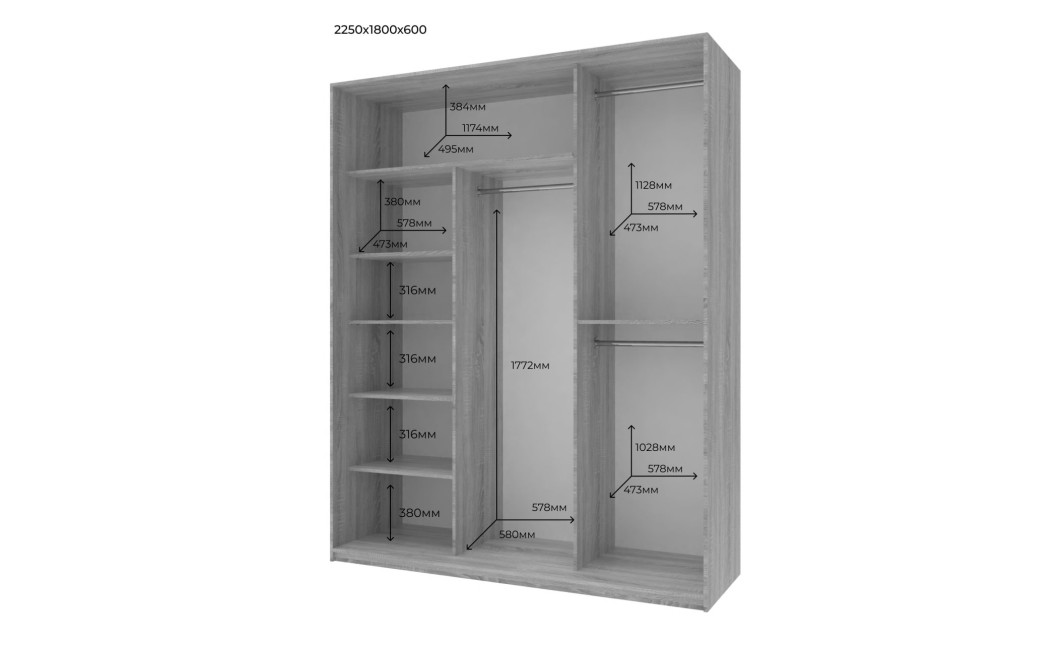 Kleiderschrank Doros City Light Schiebetüren Kaschmir 3 Türen 180x60x225 (80736365)